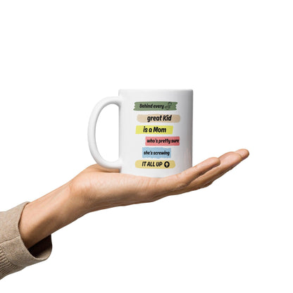Behind Every Great Kid Is A Mom Printed Mug