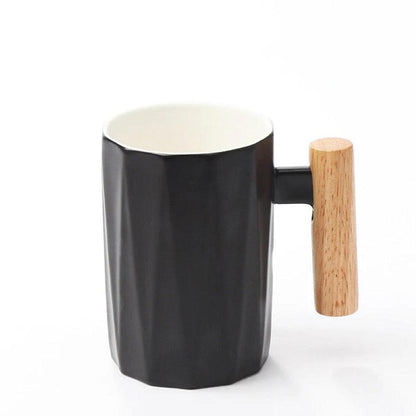 Wooden Handle Ceramic Mug For Beverages